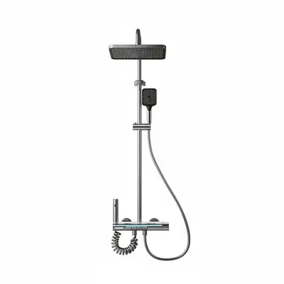 SaniSupreme AquaSense LCD Thermostatisch opbouw doucheset 4-weg systeem 31 x 25 cm. regendouche Gunmetal bij SaniSupreme