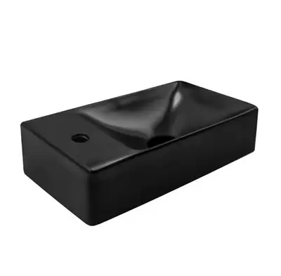SaniSupreme Creavit Aloni fontein Pisa 37,5x22cm - mat zwart - kraangat links bij SaniSupreme