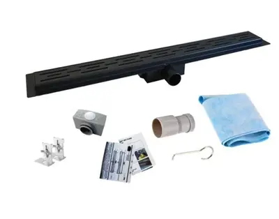 SaniSupreme Creavit RVS Douchedrain Mat Zwart met Flens 60 cm - Douchegoot uitneembaar sifon bij SaniSupreme