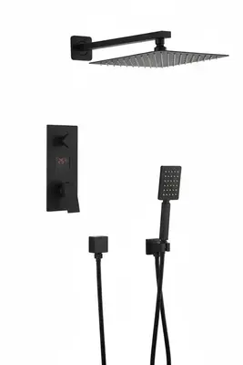 SaniSupreme Doucheset Manhattan Premium de Luxe LCD 30 cm. regendouche vierkant 2-weg zwart inbouw bij SaniSupreme
