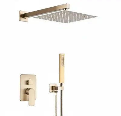 SaniSupreme® Doucheset Vienna 20x20 cm regendouche vierkant 2-weg geborsteld goud bij SaniSupreme