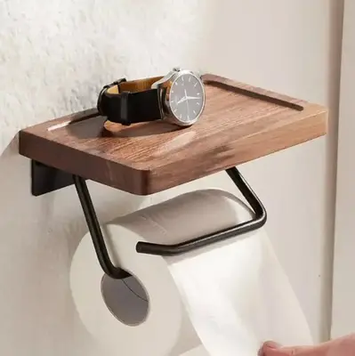 SaniSupreme Walnut Series Toiletrolhouder mat zwart bij SaniSupreme