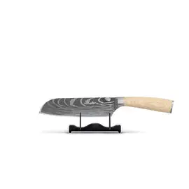 Shinrai Knives - Akari Damascus Print Santoku mes 13 cm bij Kookgigant