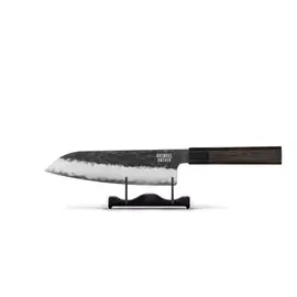 Shinrai Knives - Blackout Edition Damascus Santoku mes 18 cm bij Kookgigant