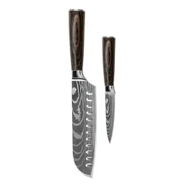 Shinrai Knives - Damascus Print 2-delige Messenset - Santoku + Schilmes bij Kookgigant