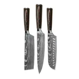 Shinrai Knives - Damascus Print 3-delige Messenset bij Kookgigant