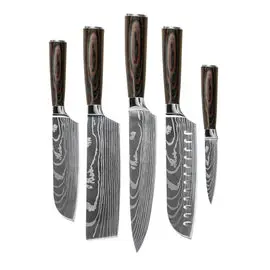 Shinrai Knives - Damascus Print 5-delige Messenset bij Kookgigant
