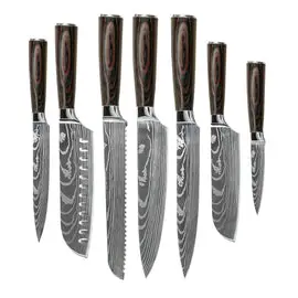 Shinrai Knives - Damascus Print 7-delige Messenset bij Kookgigant