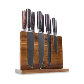Shinrai Knives - Damascus Print 9-delige Messenset + Magnetisch Messenblok Dubbelzijdig bij Kookgigant