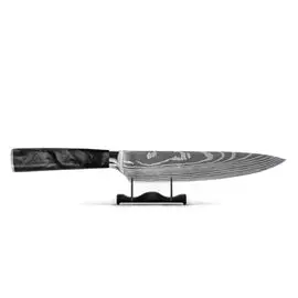Shinrai Knives - Damascus Print Epoxy Onyx Koksmes 20 cm bij Kookgigant