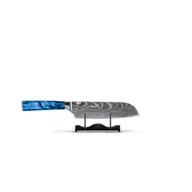 Shinrai Knives - Damascus Print Epoxy Sapphire Santoku mes 13 cm bij Kookgigant