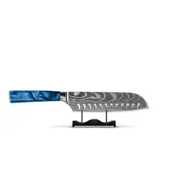 Shinrai Knives - Damascus Print Epoxy Sapphire Santoku mes 18 cm bij Kookgigant