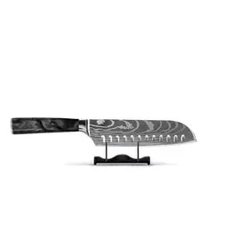 Shinrai Knives - Damascus Print Onyx Epoxy Santoku mes 18cm bij Kookgigant