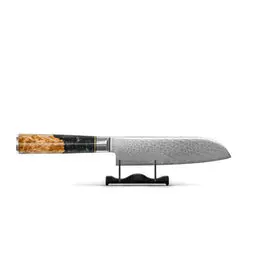 Shinrai Knives - Epoxy Onyx Damascus Santoku mes 18 cm bij Kookgigant