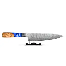 Shinrai Knives - Epoxy Sapphire Damascus Koksmes 20 cm bij Kookgigant
