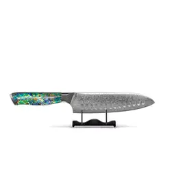 Shinrai Knives - Parelmoer Jewels Damascus Santoku mes 18 cm bij Kookgigant