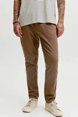 slim fit chino - bruin bij Wehkamp