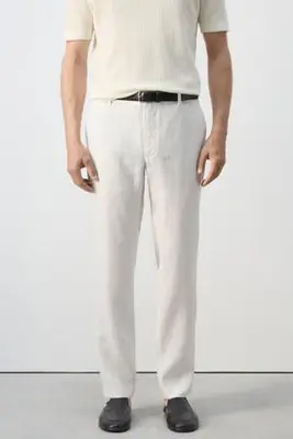 slim fit chino met linnen - naturel/wit bij Wehkamp