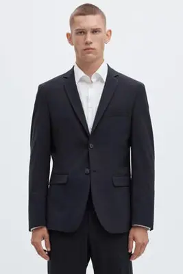 slim fit colbert donkerblauw bij Wehkamp
