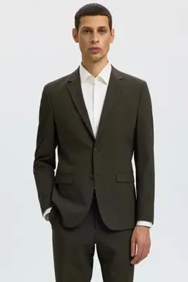 slim fit colbert - donkerbruin bij Wehkamp