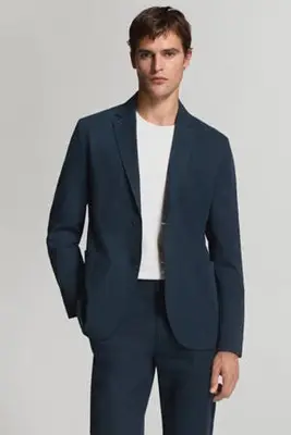 slim fit colbert met linnen - donkerblauw bij Wehkamp