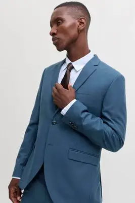 slim fit colbert met wol - blauw bij Wehkamp