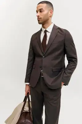 slim fit colbert met wol - donkerbruin bij Wehkamp