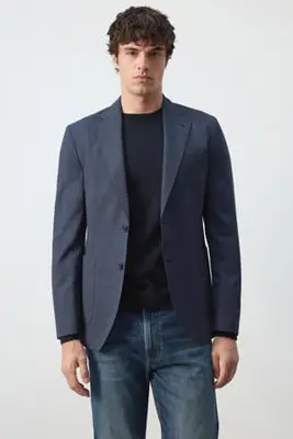 slim fit colbert met wol - marine bij Wehkamp