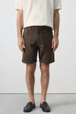 slim fit denim short - donkerbruin bij Wehkamp