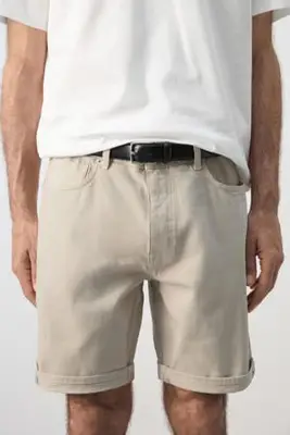 slim fit denim short - lichtbeige bij Wehkamp