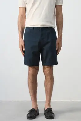 slim fit denim short - marineblauw bij Wehkamp