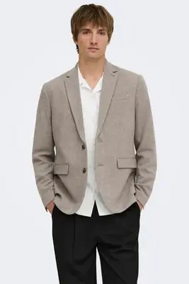 slim fit gemêleerd colbert - lichtbruin bij Wehkamp