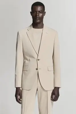 slim fit gestreept colbert - lichtbeige bij Wehkamp
