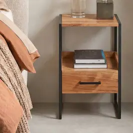 Smal nachtkastje hout en metaal bij LUMZ