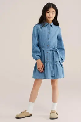 spijkerjurk met ruches - blauw bij Wehkamp
