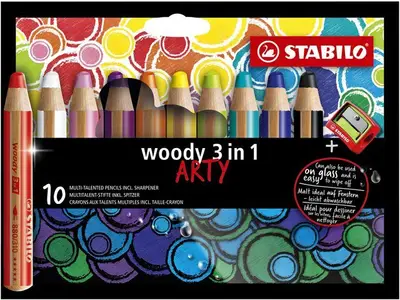 Stabilo - Kleurpotloden Woody 3 in 1 - Arty 10 stuks (incl. puntenslijper) bij HobbyVision
