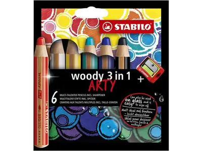 Stabilo - Kleurpotloden Woody 3 in 1 - Arty 6 stuks (incl. puntenslijper) bij HobbyVision