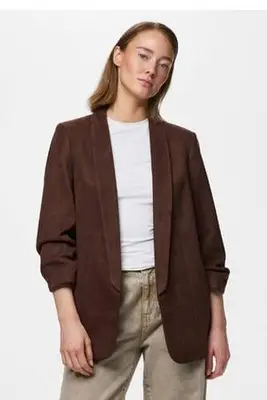 suèdelook regular fit blazer - donkerbruin bij Wehkamp