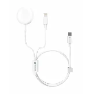 Swissten Draadloze 2 in 1 Magnetische Oplader voor Apple Watch - Lightning Kabel - USB-C - 1.2M - Wit bij Oplaadkabelshop.nl