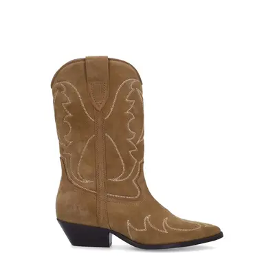 Taupe suède cowboylaarzen met sierstiksels bij Sacha