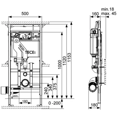 TECE TECElux 400, inbouwreservoir 1120 mm, geurafzuiging bij KranenSpecialist