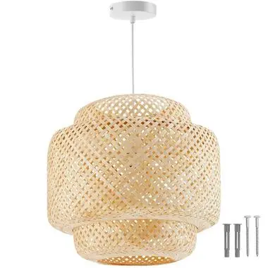 tectake Hanglamp Lignea Lux van bamboe, in boho-stijl, 40W, Bruin bij Leen Bakker