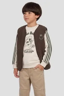 teddy bodywarmer met borduursels en print - donkerbruin bij Wehkamp