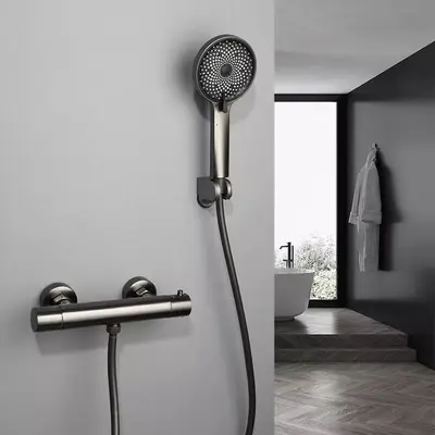 Thermostatische Gun Metal Douchekraan Set bij Badkranenwinkel