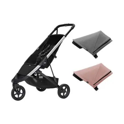 Thule Spring Buggy Black Incl. Zonnekap Grey Melange en Misty Rose bij Baby-Dump