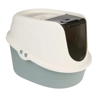 TIAKI kattenbak met kap Teala wit/teal bij Bitiba