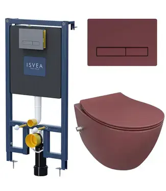 Toiletset Hangtoilet Compleet ISVEA Maroon Rood met Bidetkraan bij Sani4Comfort