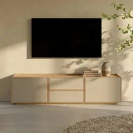 Tv-meubel hout met stoffen deuren bij LUMZ