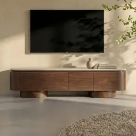 TV meubel walnoot met travertin bij LUMZ