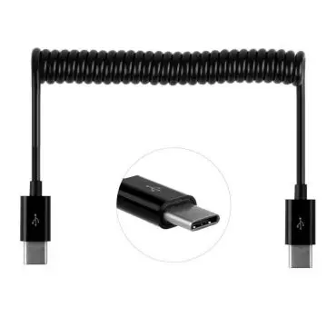 USB-C naar USB-C kabel met uitrekbaar krulsnoer zwart bij Mobile Supplies